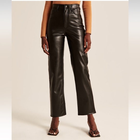 Abercrombie & Fitch Vegan Leather Straight Leg Pants, Short, Size 29 / 8 - Picture 2 of 16